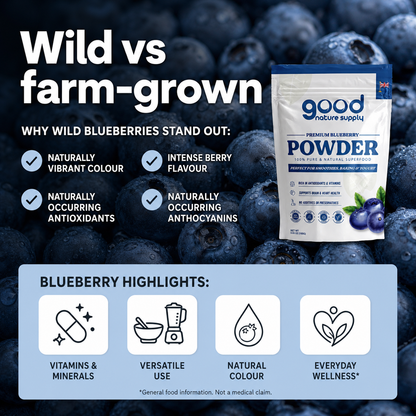 Premium Freeze-Dried Blueberry Powder – Wild, Superfood Powder & Smoothie Mix for Baking, Smoothies & Yogurt | No Additives or Preservatives 100g